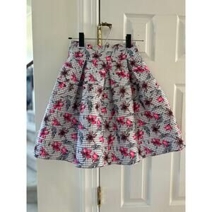 Gracia Thick A-Line White Basketweave & Pink Floral Mini Skirt